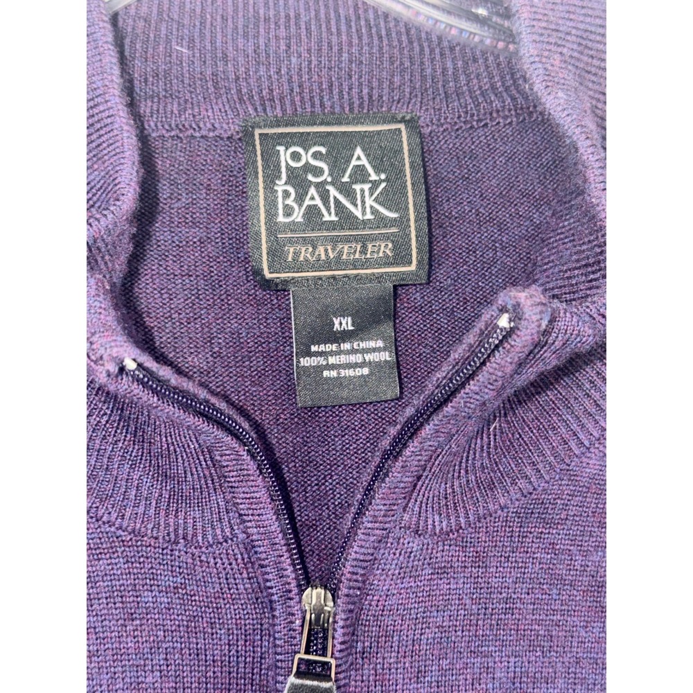 Jos A Bank Traveler Mens XXL Purple 100% Merino Wool Quarter Zip Sweater